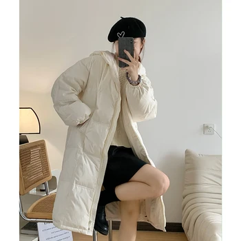 Зимняя куртка для женщин Bubble Coat, Негабаритная Свободная Длинная теплая верхняя одежда с капюшоном, Корейская мода 2023, Новые парки