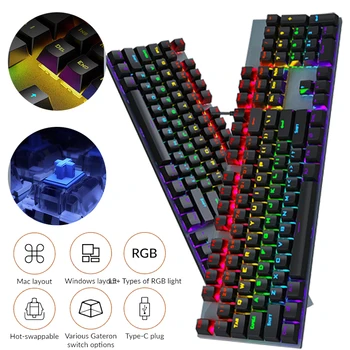 Игровая клавиатура и мышь RGB, Механическая сенсорная Полностью проводная клавиатура и мышь, клавиатура с подсветкой, Компьютерный ноутбук