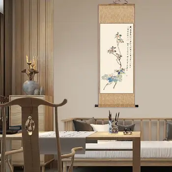 Настенная роспись в китайском стиле с цветочным свитком, ретро Декор комнаты, Эстетическая гостиная, офис, Украшение для дома, Настенная художественная картина, висящая