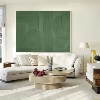 Ручная роспись стен в минималистичном стиле, зеленая 3D текстурная линия, акриловая живопись на холсте, украшения для дома, плакаты для декора комнат
